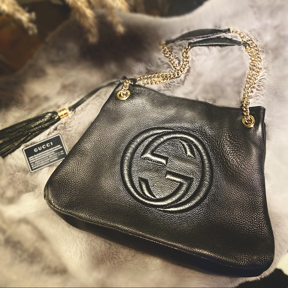 GUCCI SOHO L/G CHAIN SHOULDER HANDBAG BLACK